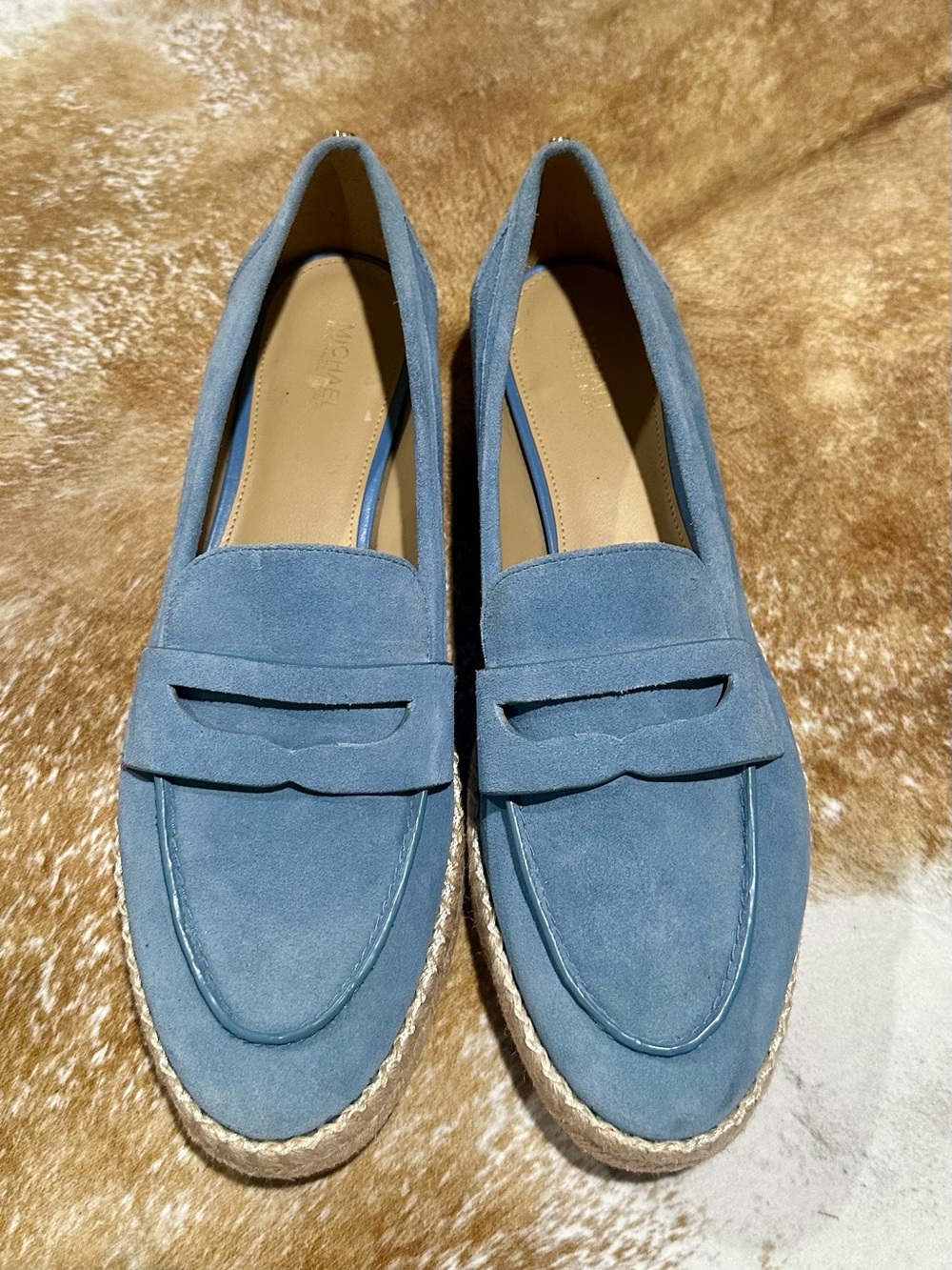 Michael Kors Light Blue Suede Espadrille Penny Loafers - Women